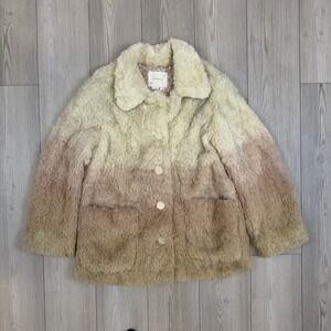 Anthropologie Blush Ombré Faux Fur Coat Boho Teddy Jacket Women's Size XL